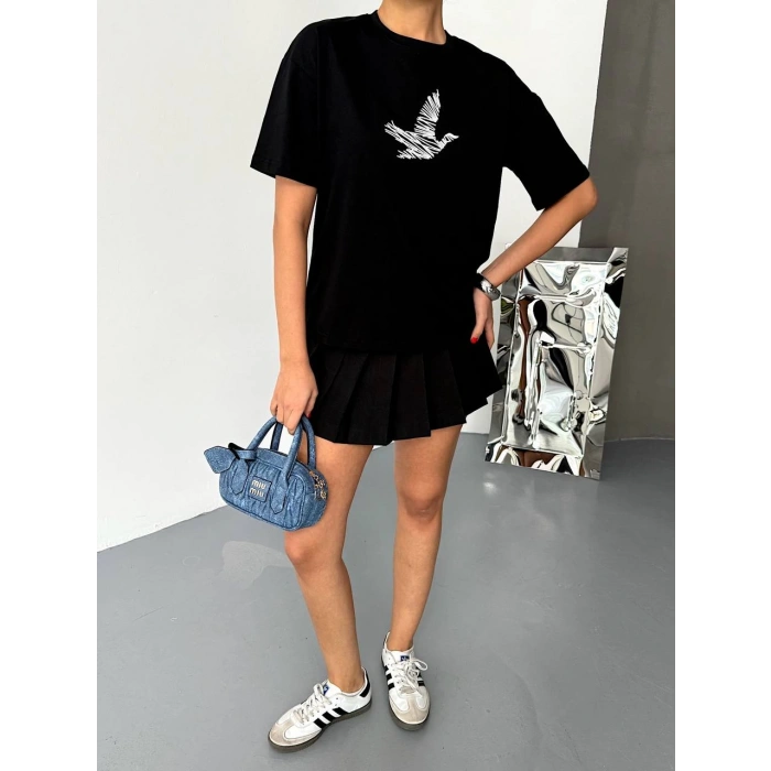 Siyah BYMN Rahat Kalıp Penye Tshirt