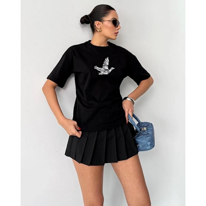 Siyah BYMN Rahat Kalıp Penye Tshirt