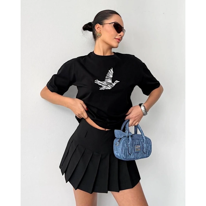 Siyah BYMN Rahat Kalıp Penye Tshirt