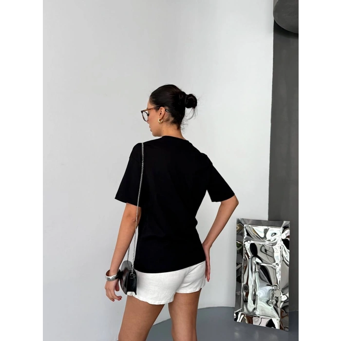 Siyah BYMN Rahat Kalıp Penye Tshirt