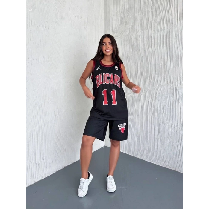 Siyah Chicago Bulls 11 Oversize Unisex Şortlu Takım