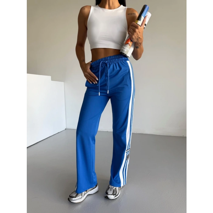 Mavi Çıt Çıt Detay Üç Şeritli Eşofman