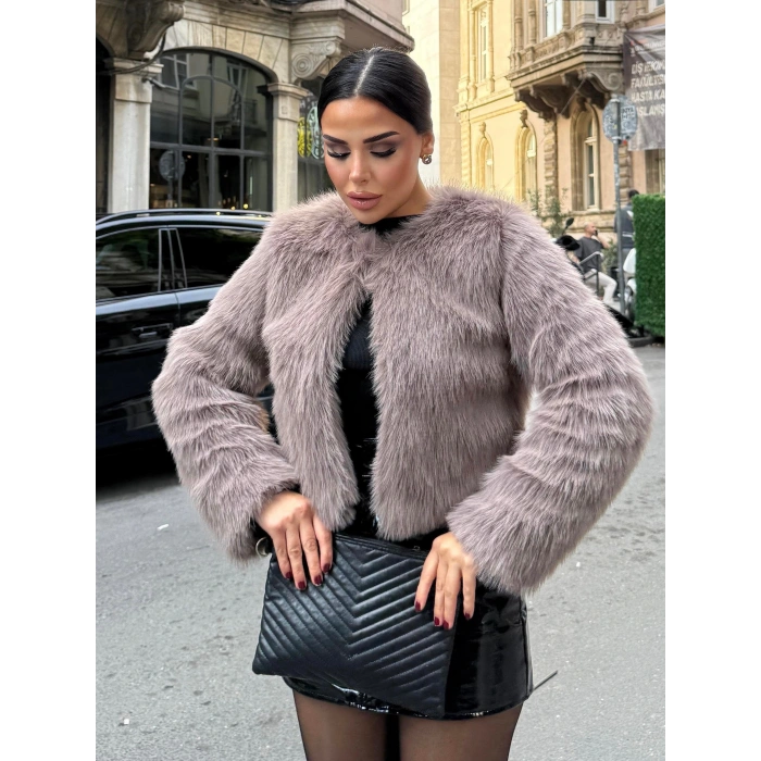 Vizon Düz Yaka Crop İthal Kürk