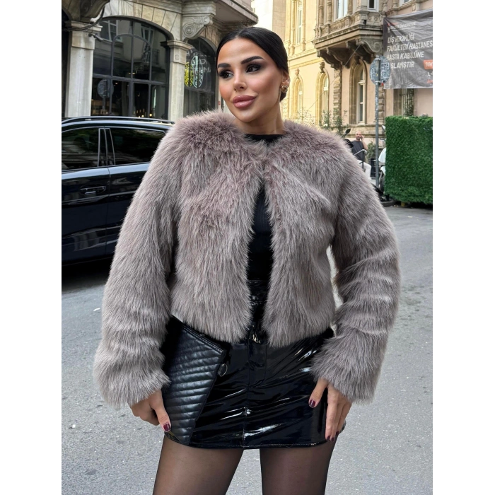 Vizon Düz Yaka Crop İthal Kürk