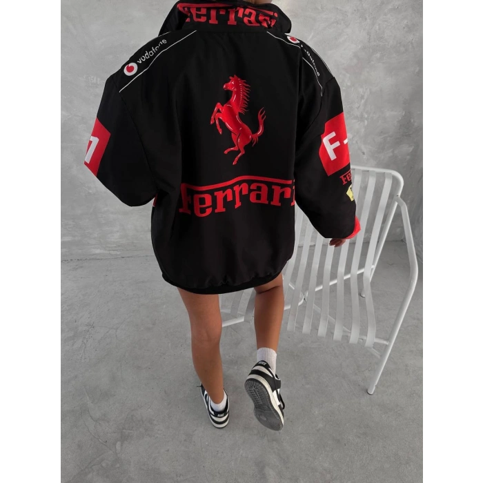 Siyah Ferrari İçi astarlı Unisex Bomber Ceket