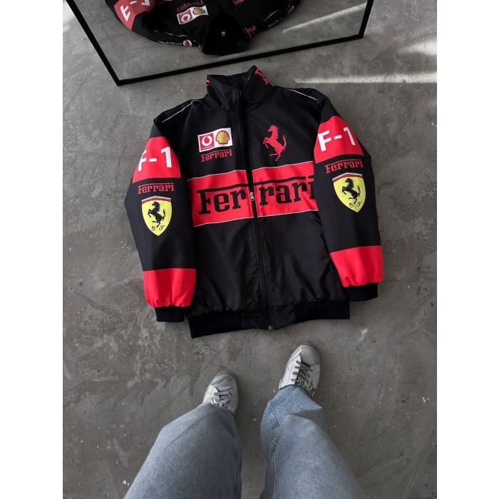 Siyah Ferrari İçi astarlı Unisex Bomber Ceket