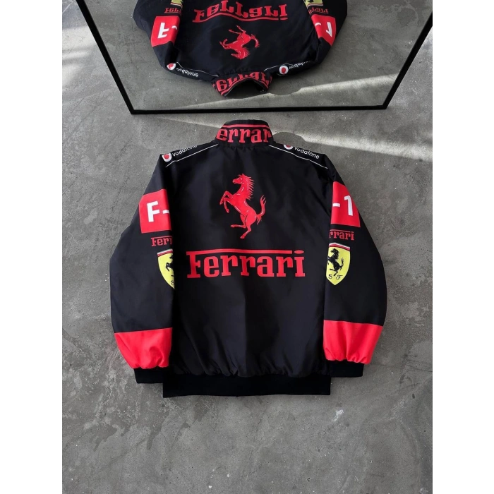Siyah Ferrari İçi astarlı Unisex Bomber Ceket