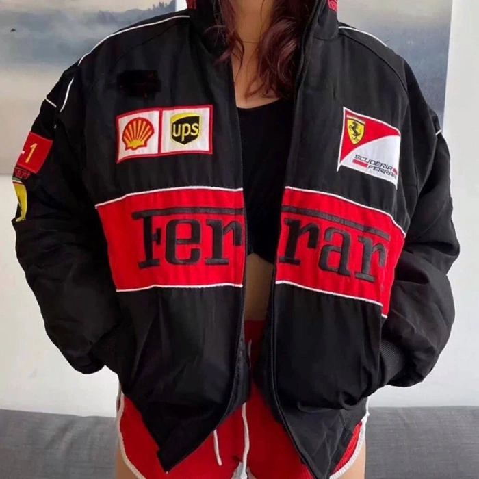 Siyah Ferrari İçi astarlı Unisex Bomber Ceket