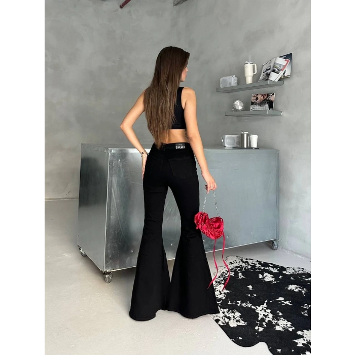 Siyah İspanyol Paça Likralı Kot Pantolon