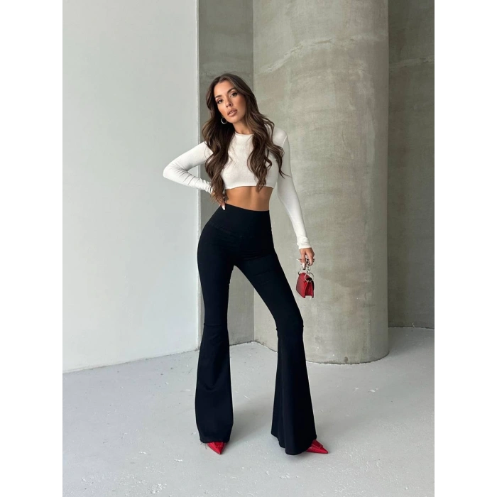 Siyah İspanyol Paça Yüksek Bel Jean Tayt