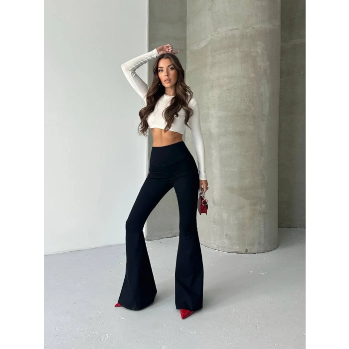 Siyah İspanyol Paça Yüksek Bel Jean Tayt