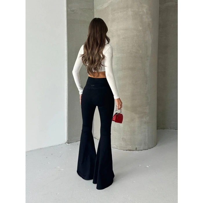 Siyah İspanyol Paça Yüksek Bel Jean Tayt