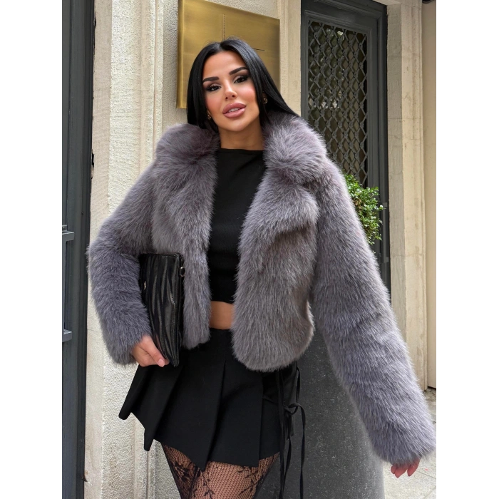 Antrasit Ceket Yaka Kısa İthal Kürk