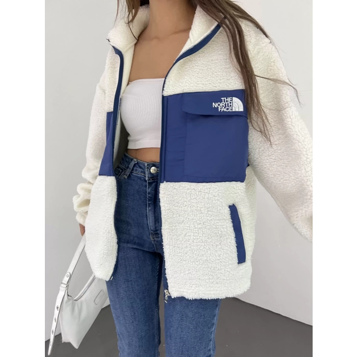 Beyaz Nf Oversize Unisex Kıvırcık Kürklü Ceket