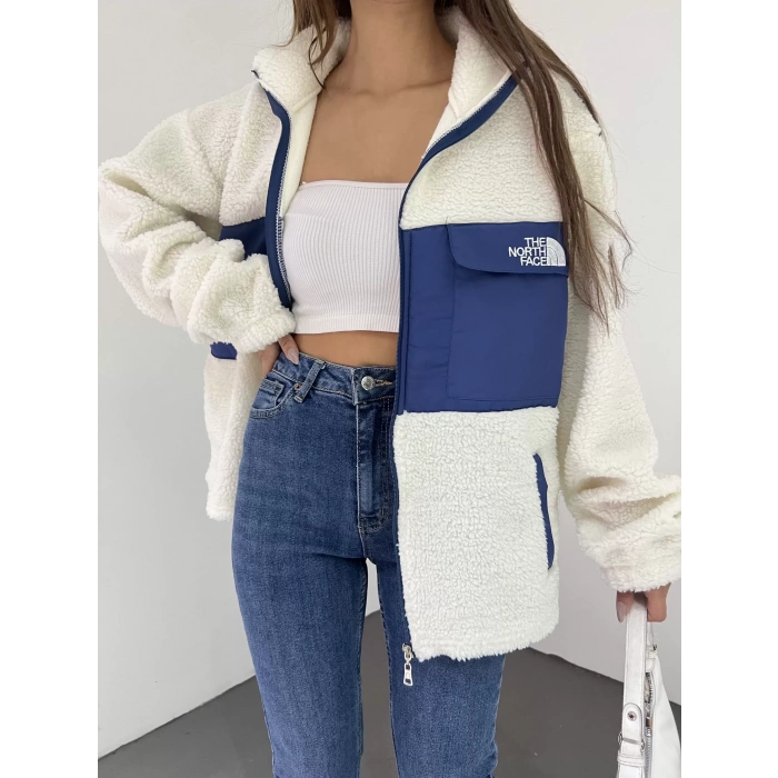 Beyaz Nf Oversize Unisex Kıvırcık Kürklü Ceket