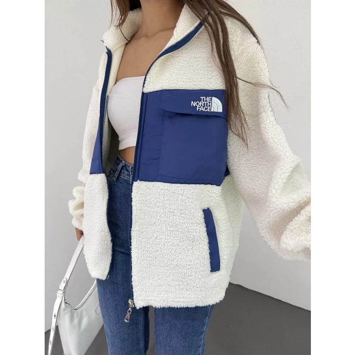 Beyaz Nf Oversize Unisex Kıvırcık Kürklü Ceket
