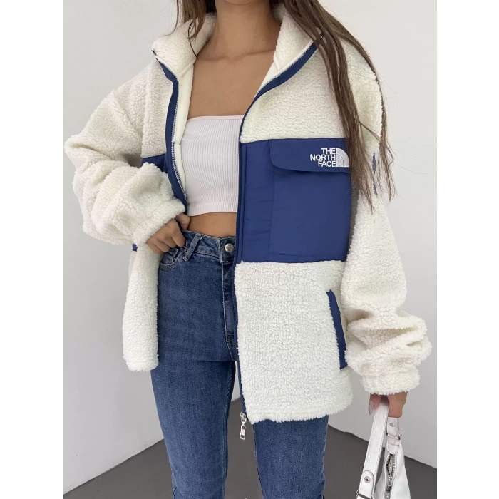 Beyaz Nf Oversize Unisex Kıvırcık Kürklü Ceket