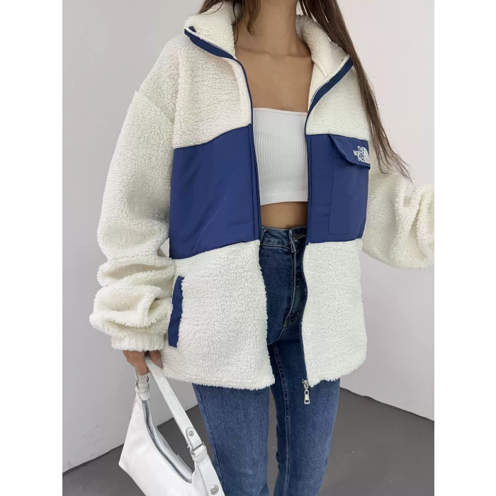 Beyaz Nf Oversize Unisex Kıvırcık Kürklü Ceket