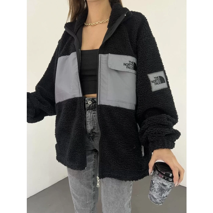 Siyah Nf Oversize Unisex Kıvırcık Kürklü Ceket