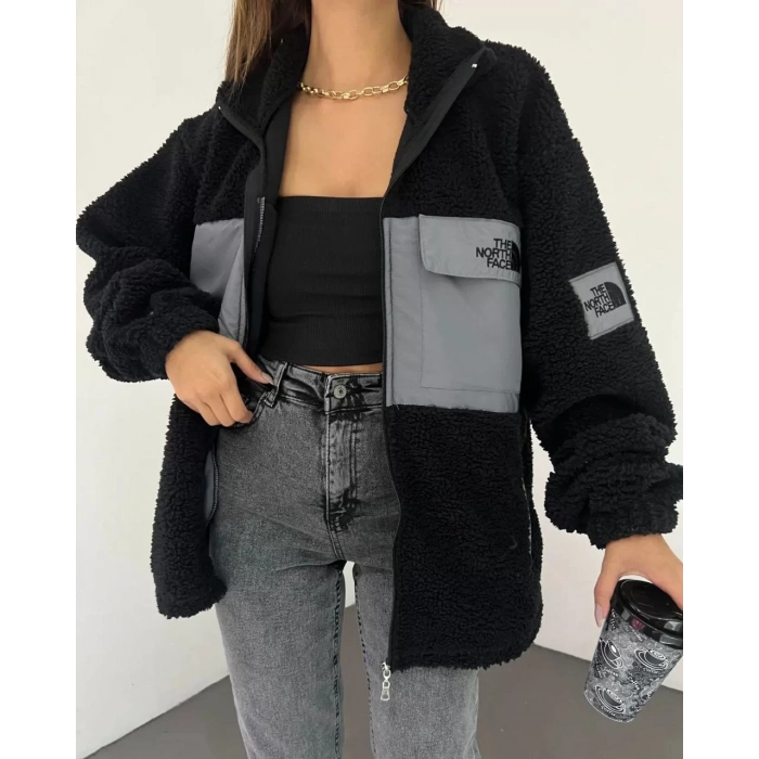 Siyah Nf Oversize Unisex Kıvırcık Kürklü Ceket