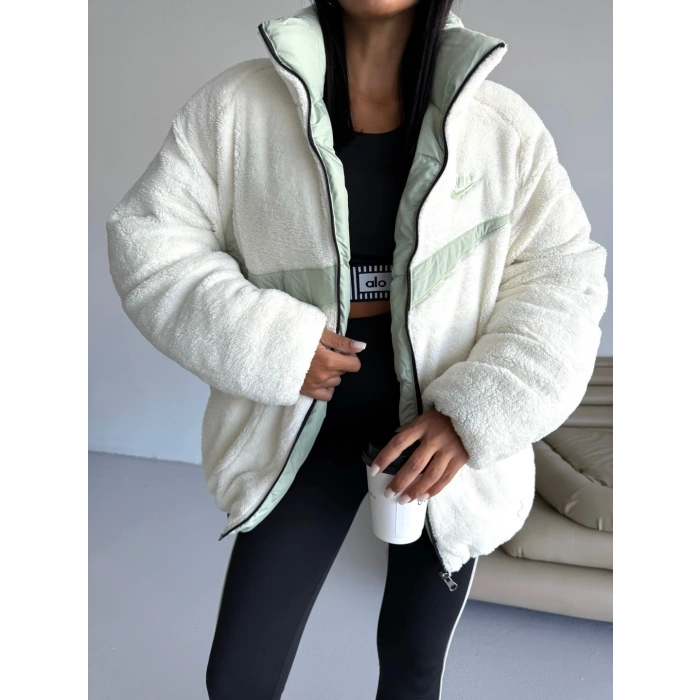 Mint Yeşil NK Oversize Unisex Çift Taraflı Mont