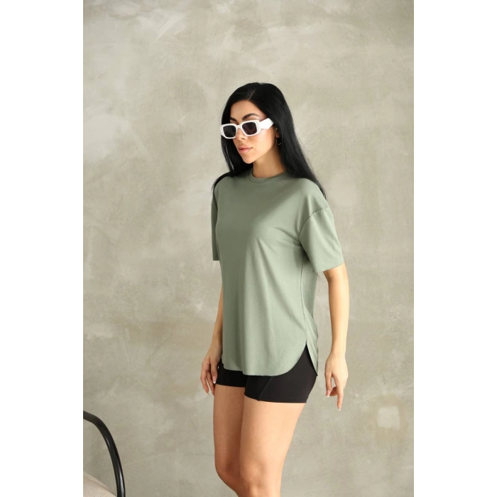 Haki Oysho Yırtmaçlı Modal Oversize Tshirt