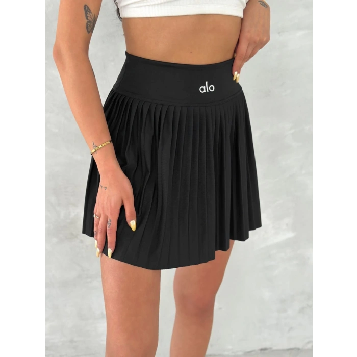 Siyah Piliseli Alo Şortlu Etek