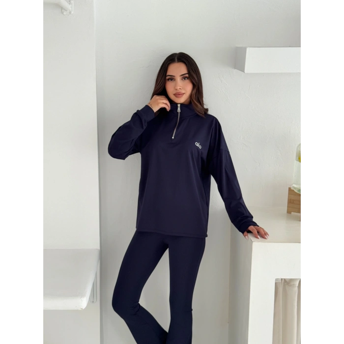 Lacivert Power Likra Dalgıç İspanyol Taytlı Takım