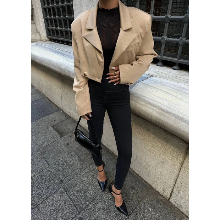 Siyah Yüksel Bel En Boy Likralı Kot Tayt