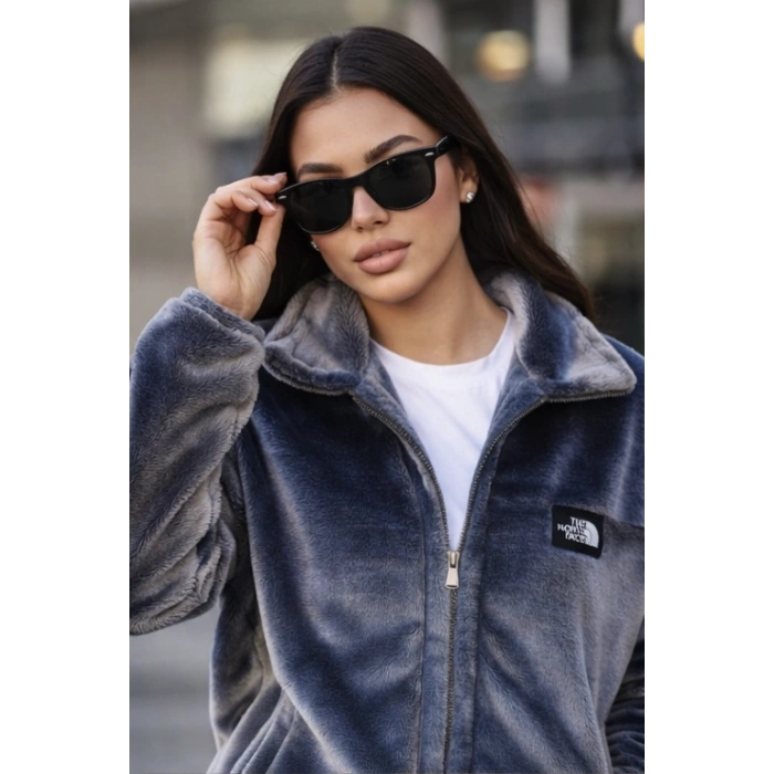 Antrasit NF İçi Astarlı Peluş Oversize Unisex Mont