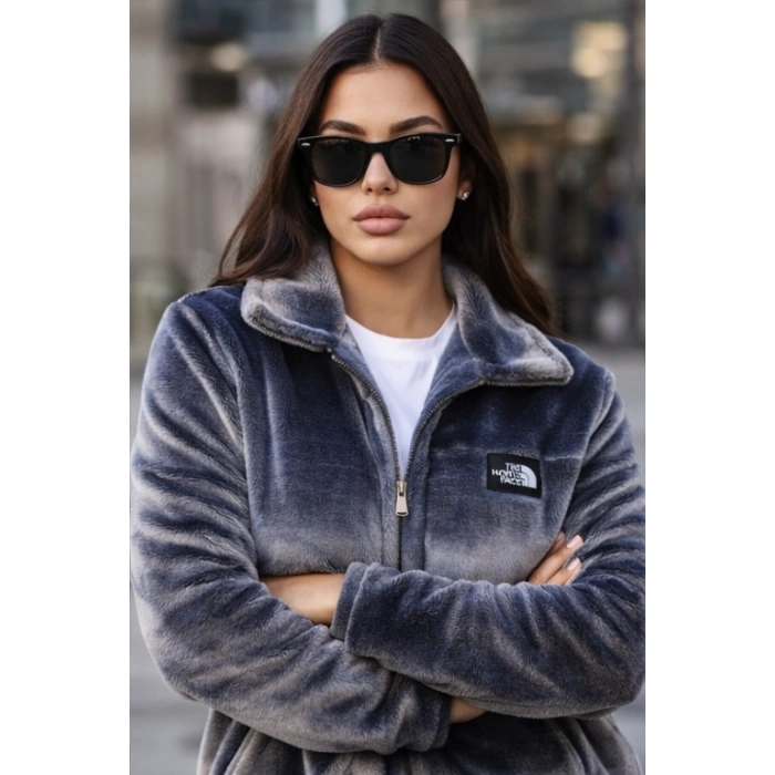 Antrasit NF İçi Astarlı Peluş Oversize Unisex Mont