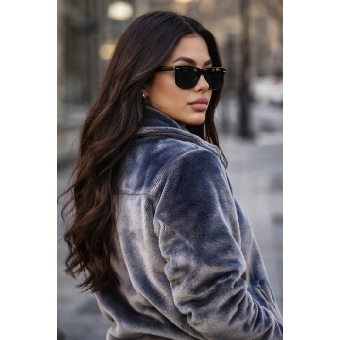 Antrasit NF İçi Astarlı Peluş Oversize Unisex Mont