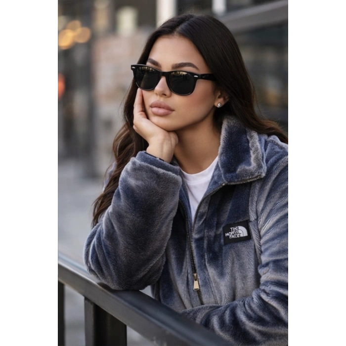 Antrasit NF İçi Astarlı Peluş Oversize Unisex Mont