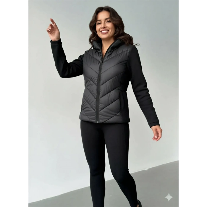 Siyah ZR Scuba Garnili Kapşonlu Şişme Mont