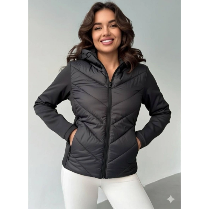 Siyah ZR Scuba Garnili Kapşonlu Şişme Mont