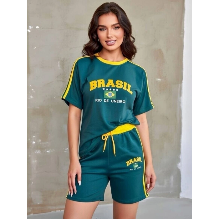 Yeşil Brasil Oversize Unisex Şortlu Takım