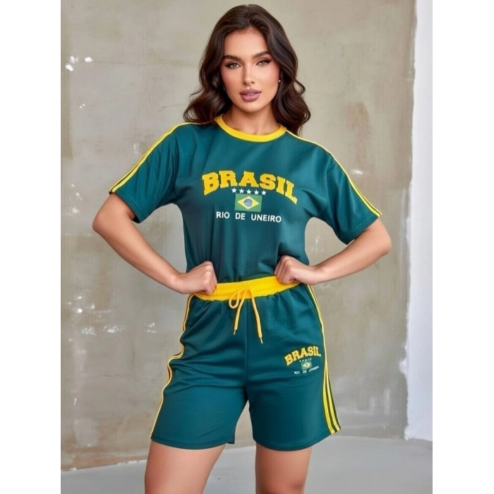 Yeşil Brasil Oversize Unisex Şortlu Takım