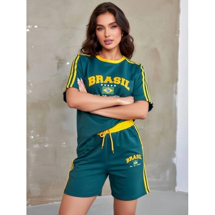 Yeşil Brasil Oversize Unisex Şortlu Takım