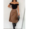 Kahve Deri Kloş Etek