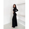 Siyah Yandan Taşlı Bol Paça Pantolon