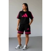 Siyah ADD Fuşya Çizgili Oversize Unisex Şortlu Takım