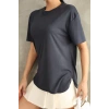 Antrasit Oysho Yırtmaçlı Modal Oversize Tshirt