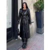 Siyah Kemerli İthal Kürk Yaka Uzun Deri Kaban