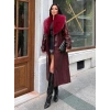 Bordo Kemerli İthal Kürk Yaka Uzun Deri Kaban