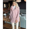 Pembe Şal Yaka İçi Astarlı Rabbit Peluş Kaban