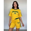 Sarı Brasil Oversize Unisex Şortlu Takım