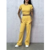 Sarı Palazzo Crop İkili Takım