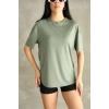 Haki Oysho Yırtmaçlı Modal Oversize Tshirt