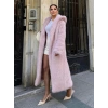 Pembe Kapşonlu Uzun İthal Kürk