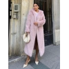 Pembe Kapşonlu Uzun İthal Kürk